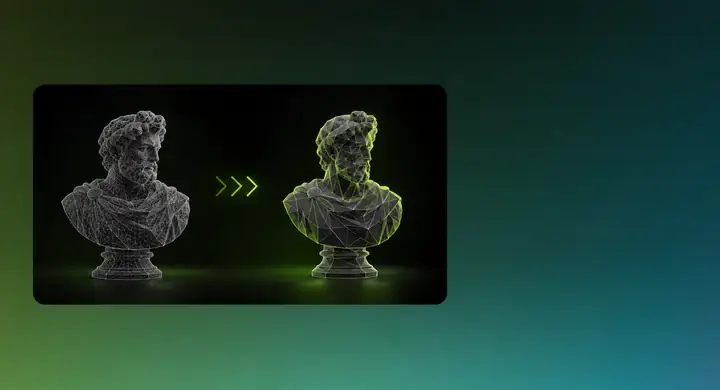 3D model interface showing a simplified mesh ready for export