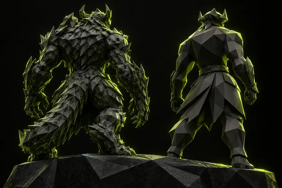 Illustrative view of contrasting 3D character forms